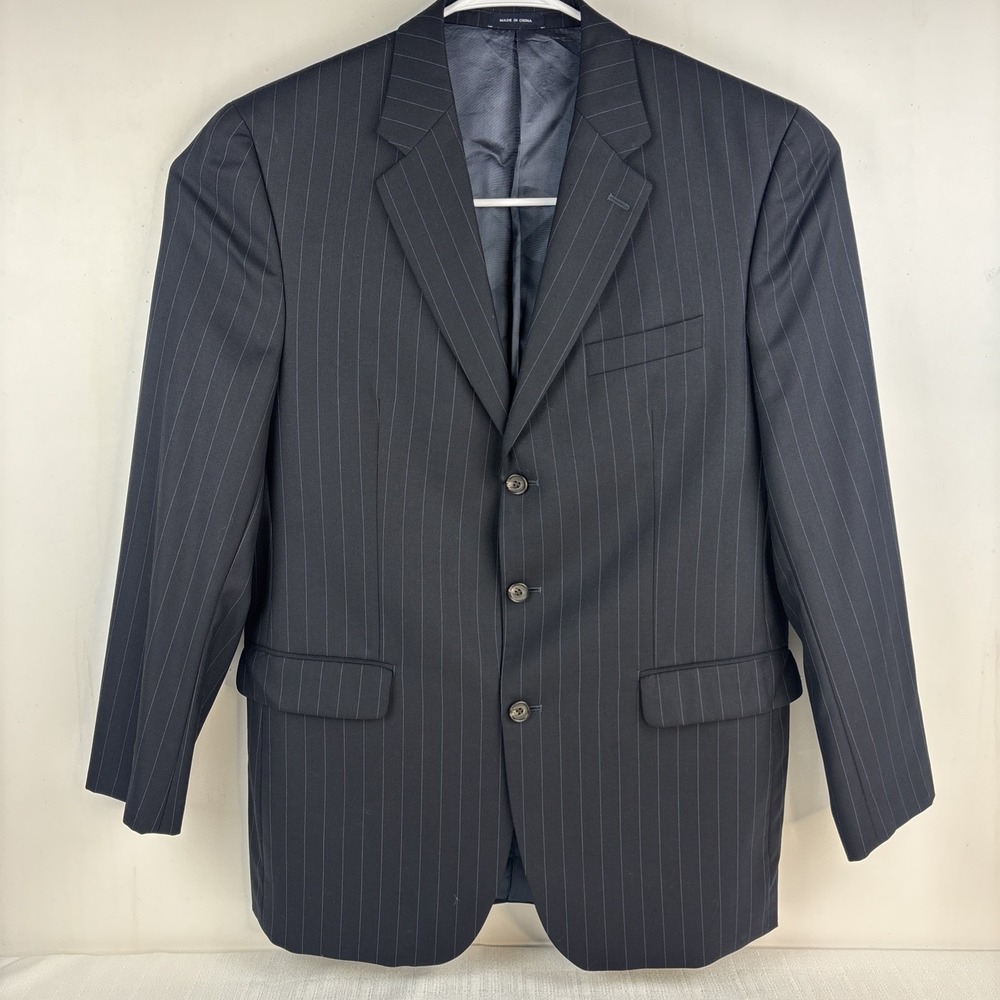 Ralph Lauren Men's Navy Blue Pinstripe 3 Button Blazer Suit Jacket Size 42L Wool